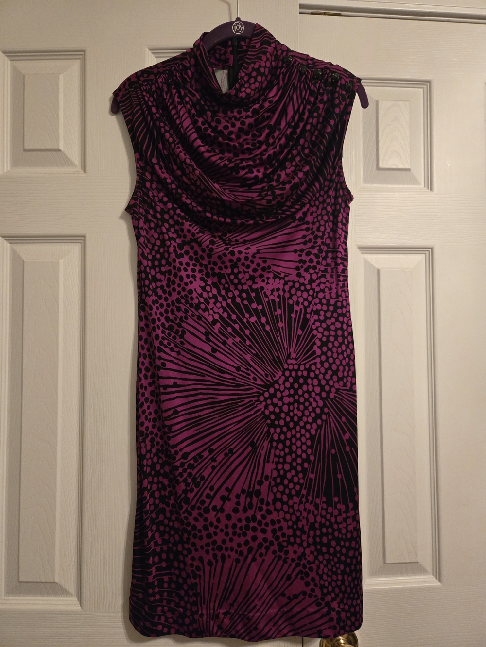 Trina Turk Purple and Black Cowl-Neck Sleeveless Dress